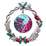 Colorful Splashes Grunge, Abstract Art Metal X mas Wreath Holly leaf Ornament Front