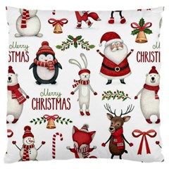 Christmas Characters Pattern, Xmas Backgrounds Large Premium Plush Fleece Cushion Case (two Sides) by kyorashop23