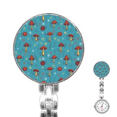 Whimsical Mushroom Pattern Stainless Steel Nurses Watch by Drawde