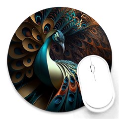 Colorful Peacock Bird Feathers Round Mousepad by Apen