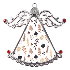 Autumn Seamless Leaves Pattern  Metal Angel With Crystal Ornament by Safari