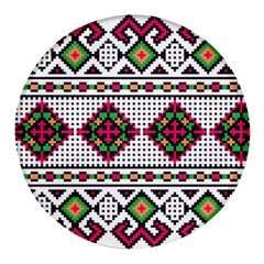 Ukrainian Folk Seamless Pattern Ethnic Ornament Border Element Traditional Round Glass Fridge Magnet (4 Pack)