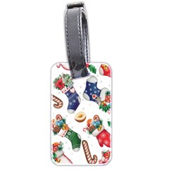 Christmas Socks Gloves Candy Cane Stocking Seamless Luggage Tag (two Sides) by Grandong