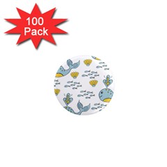 Whale Cartoon Whale Seamless Cartoon Character Animals Leaf 1  Mini Magnets (100 Pack)  by Grandong