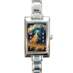 Mystic Blue Pyramid Art Rectangle Italian Charm Watch by ExtraAwesomeSauce