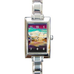 Vibrant Sunset Over Serene Lake Rectangle Italian Charm Watch by ExtraAwesomeSauce