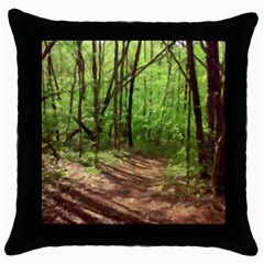 Peaceful Green Forest Walk Throw Pillow Case (black) by ExtraAwesomeSauce