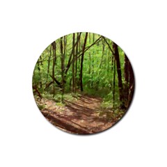 Peaceful Green Forest Walk Rubber Coaster (round) by ExtraAwesomeSauce