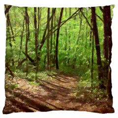 Peaceful Green Forest Walk Large Premium Plush Fleece Cushion Case (one Side) by ExtraAwesomeSauce