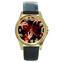 Horror Themed Bloody Hands Round Gold Metal Watch by ExtraAwesomeSauce