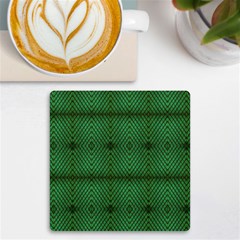 Green Diamond Grid Pattern Uv Print Square Tile Coaster  by ExtraAwesomeSauce