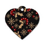 Christmas Pattern With Snowflakes Berries Dog Tag Heart (One Side) Front