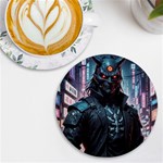 Cyberpunk Demon Samurai UV Print Round Tile Coaster Front