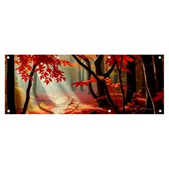 Forest Path Red Nature Banner And Sign 8  X 3  by Bedest