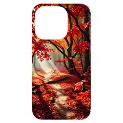 Forest Path Red Nature Iphone 14 Pro Black Uv Print Case by Bedest