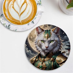 Epic Armored Cat Warrior Uv Print Round Tile Coaster by ExtraAwesomeSauce