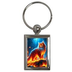 Enchanted Fire Feline Key Chain (rectangle) by ExtraAwesomeSauce