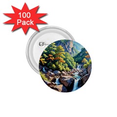 Serene Mountain Waterfall Landscape 1 75  Buttons (100 Pack)  by ExtraAwesomeSauce