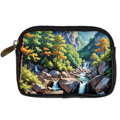 Serene Mountain Waterfall Landscape Digital Camera Leather Case by ExtraAwesomeSauce