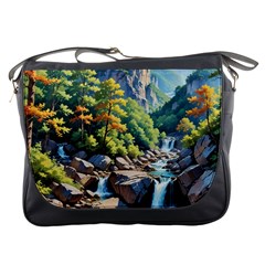 Serene Mountain Waterfall Landscape Messenger Bag by ExtraAwesomeSauce