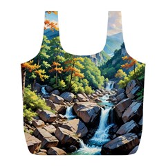 Serene Mountain Waterfall Landscape Full Print Recycle Bag (l) by ExtraAwesomeSauce