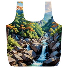 Serene Mountain Waterfall Landscape Full Print Recycle Bag (xl) by ExtraAwesomeSauce