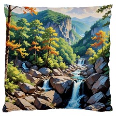 Serene Mountain Waterfall Landscape Standard Premium Plush Fleece Cushion Case (two Sides) by ExtraAwesomeSauce