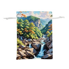 Serene Mountain Waterfall Landscape Lightweight Drawstring Pouch (s) by ExtraAwesomeSauce