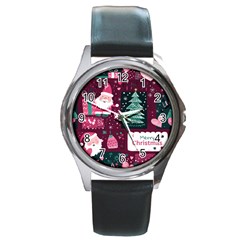 Christmas Santa Claus Round Metal Watch by Posterlux