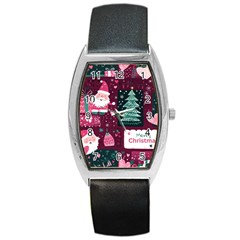 Christmas Santa Claus Barrel Style Metal Watch by Posterlux