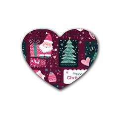 Christmas Santa Claus Rubber Coaster (heart) by Posterlux