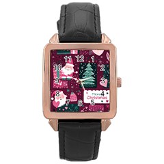 Christmas Santa Claus Rose Gold Leather Watch  by Posterlux