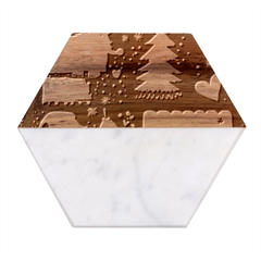 Christmas Santa Claus Marble Wood Coaster (hexagon)  by Posterlux