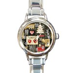 Christmas Reindeer Round Italian Charm Watch Front