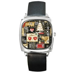 Christmas Reindeer Square Metal Watch by Posterlux