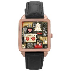 Christmas Reindeer Rose Gold Leather Watch  by Posterlux