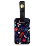 Festive Floral Pattern Christmas Blue Floral Flower Foliage Leaves Pattern Red Snow Winter Luggage Tag (one side) Front