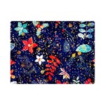 Festive Floral Pattern Christmas Blue Floral Flower Foliage Leaves Pattern Red Snow Winter Premium Plush Fleece Blanket (Mini) 35 x27  Blanket Front