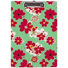 Retro 1960s Flowers Pattern A4 Acrylic Clipboard by violetheavensky