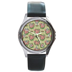 Retro 1880s Flowers Pattern 9 Round Metal Watch by violetheavensky