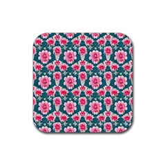 Retro 1880s Flowers Pattern 22 Rubber Coaster (square) by violetheavensky