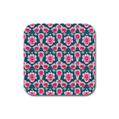 Retro 1880s Flowers Pattern 22 Rubber Square Coaster (4 Pack) by violetheavensky