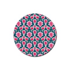 Retro 1880s Flowers Pattern 22 Rubber Coaster (round) by violetheavensky