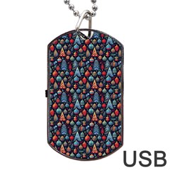 Vintage Style Christmas Decoration Pattern Motif Dog Tag Usb Flash (two Sides) by dflcprintsclothing