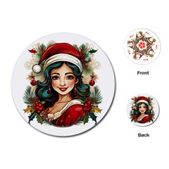 Young Woman With Santa Claus Clothes Isolated Illustration Wb Playing Cards Single Design (round) by dflcprintsclothing