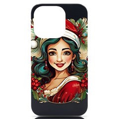 Young Woman With Santa Claus Clothes Isolated Illustration Wb Iphone 14 Pro Black Uv Print Pc Hardshell Case by dflcprintsclothing