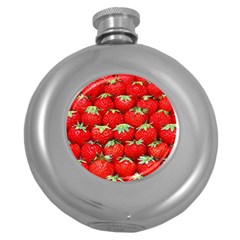 Strawberry Texture, Macro, Ripe Strawberry Round Hip Flask (5 Oz) by kyorashop23