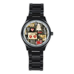 Christmas Reindeer Stainless Steel Round Watch by Posterlux