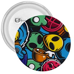 Funky Alien Pattern Abstract Colourful Drawing 3  Buttons by Posterlux