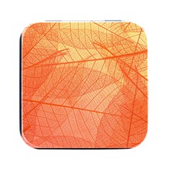 Abstract Texture Of Colorful Bright Pattern Of Transparent Leaves Of Orange And Yellow Color Square Metal Box (black) by Posterlux